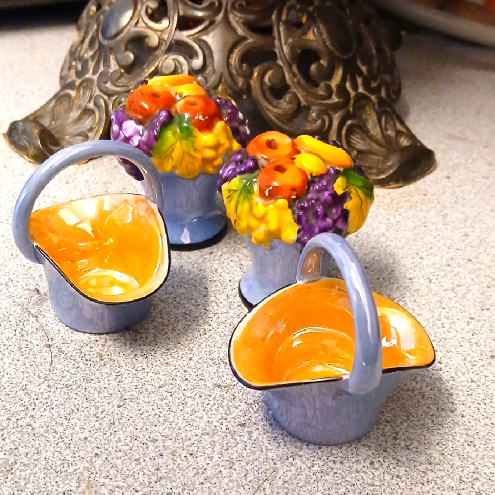 Colorful Miniature Noritake Pepper & Salt Cellar Basket Sets